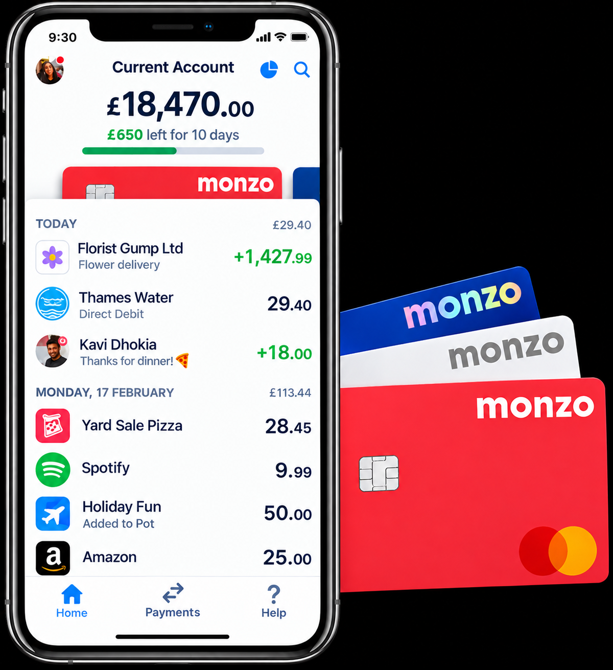 Application mobile MONZO et gamme de cartes bancaires